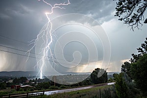 Lightning and thunderstorm flash with raining background photo