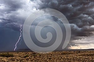 Lightning and thunderstorm with dark storm clouds