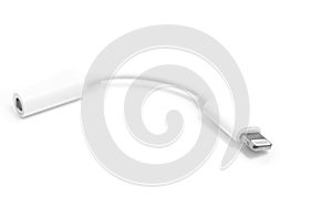 Lightning to jack 3.5mm headphone adapter isolated on white back