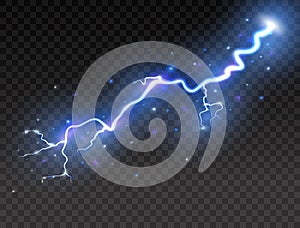 Lightning on transparent background. Realistic thunder storm. Vector illustration