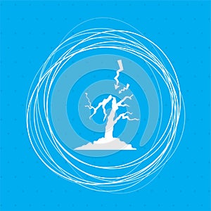 Lightning and tree icon on a blue background with abstract circles around place for your text.