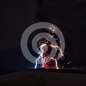 Lightning from volcano ash cloud.