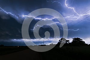 A lightningbolt creeps through the clouds over northeastern Nebraska