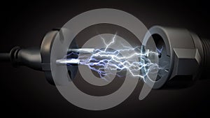 Lightnings between electric plug and power socket. Electrical energy concept. 3D illustration