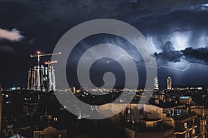 Lightnings over Barcelona city photo