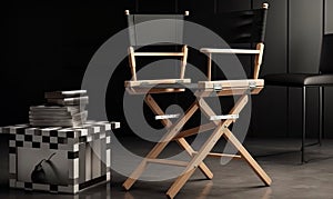 Lights, camera, action Clapper and director\'s chair on a film set Creating using generative AI tools