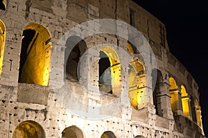 Lights of Colosseum at Night. Rome, Italy