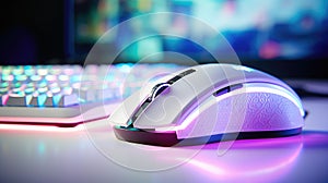 lights computer on white desk