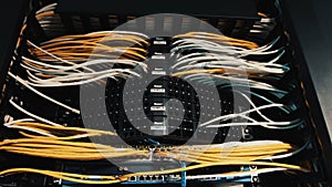 Lights and connections on network server. 4k