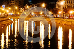 Lights on Dambovita River, Bucharest, Romania