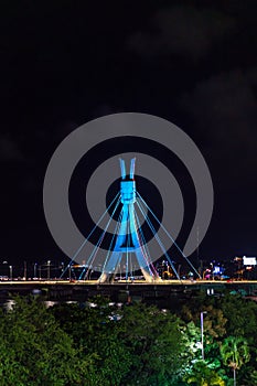 Lights of Encanta Moca, Enchanted lady Bridge and Capibaribe river night view from Shopping Rio Mar, Recife, Pernambuco, Brazil photo