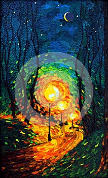 Lights the evening Moon oil painting