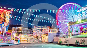 Lights at the funfair in the evening