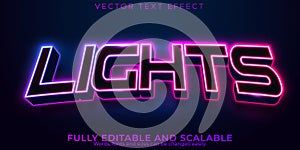 Lights gaming editable text effect, glow and neon text style