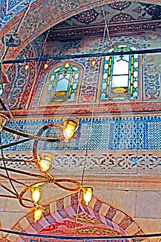 Lights inside the islamic Blue mosque