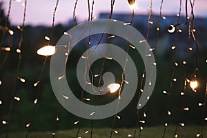 Lights and lanterns in the night. Bokeh.