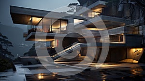 Lights luxury villa concrete dark ai generated background image