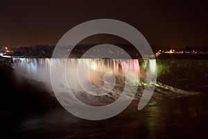 Lights on Niagara Falls at night