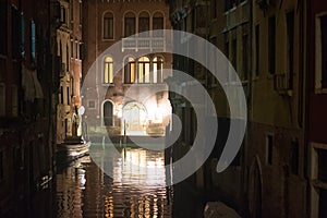 The lights of the night on the canal in beautiful Venice