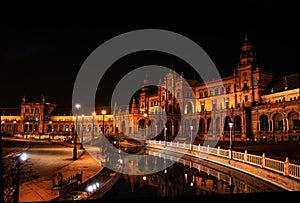 the lights of the night illuminate the beautiful Andalusian city of Seville