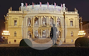 Lights of the night in Prague. Landmark attraction: Rudolfinum - Czech Republic