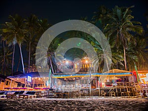 The lights of the nightly Palolem beach in Goa. India.