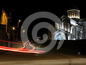 Lights of the old Bagrati Cathedral in Kutaisi Georgia