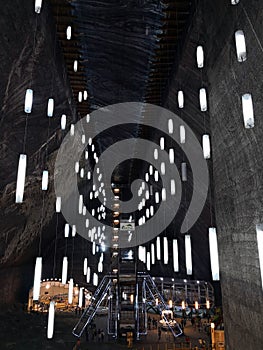 Lights in Salina Turda Salt Mine