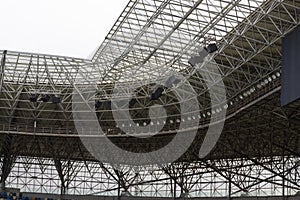 lights and speakers of sport stadium, Soccer football stadium roof