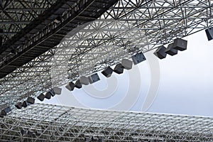 lights and speakers of sport stadium, Soccer football stadium roof