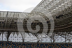 lights and speakers of sport stadium, Soccer football stadium roof