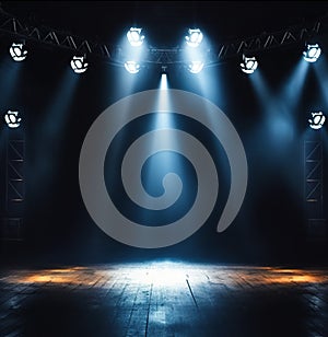 Lights on stage. Spotlight shines on the stage. Spot lighting on the stage.