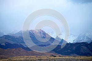 Lights of the sunset over the mountains around the Canyon of Rio de Las Vueltas, de los Glaciares National Park, Argentina