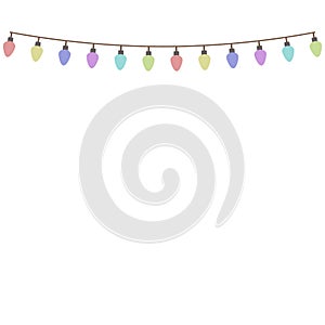 Lights vector illustration.Garland lights. Christmas holiday garland lights in flat style vector set. Colored garland balls, glitt