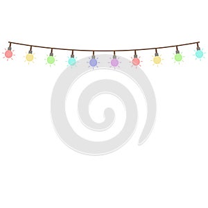 Lights vector illustration.Garland lights. Christmas holiday garland lights in flat style vector set. Colored garland balls, glitt