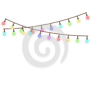 Lights vector illustration.Garland lights. Christmas holiday garland lights in flat style vector set. Colored garland balls, glitt