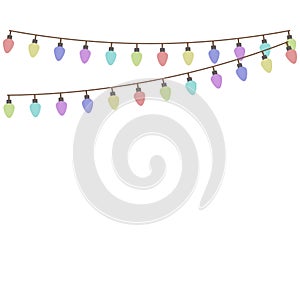 Lights vector illustration.Garland lights. Christmas holiday garland lights in flat style vector set. Colored garland balls, glitt