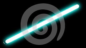 Lightsaber animation with a blue glow on a black screen.