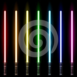 Lightsaber, Light Swords Set. Colourful Lasers. Design Elements for Your Business Projects. Vector illustration