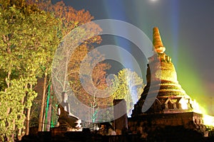 Lightshow at temple Wat Phra Kaeo, Kamphaeng Phet
