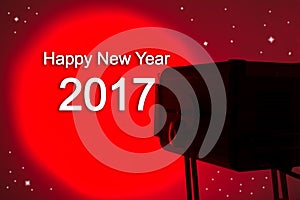 Lightspot for stage with text Happy new year 2017