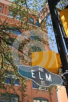 Lightts and streetsign at Texas Schoolbook Depository photo