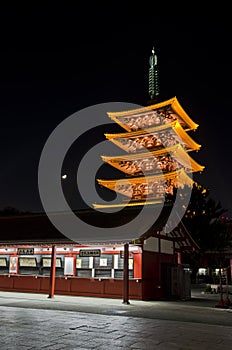 Lightup to Japan Pagoda in Sensoji Temple.