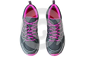 Lightweight hiking boots shoes for women in black and pink, isolated on white