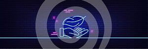 Lightweight line icon. Feather quill sign. Neon light glow effect. Vector