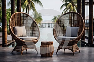 Lightweight Outdoor rattan chairs. Generate Ai