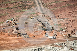 Lignite coalmine,Mining dump trucks working in coalmine