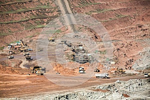 Lignite coalmine,Mining dump trucks working in coalmine