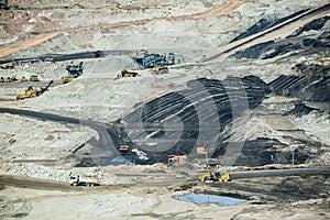 Lignite coalmine,Mining dump trucks working in coalmine