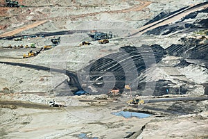 Lignite coalmine,Mining dump trucks working in coalmine